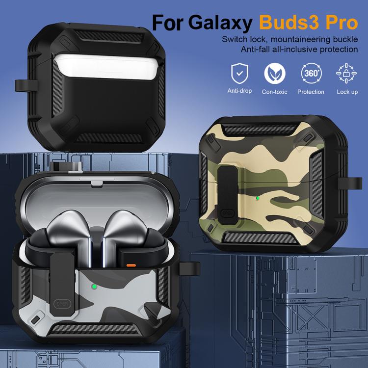XDcase Camouflage Earbuds Case with Security Lock & Carabiner, Dual‑Material Shock‑Absorb Protective Cover