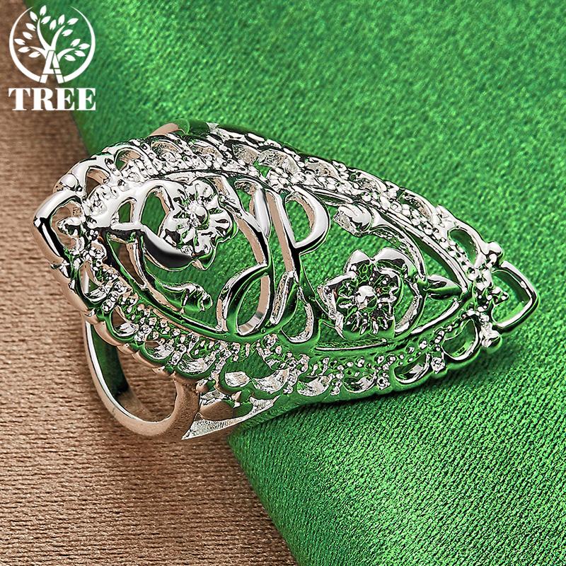 Beautiful 925 Sterling Silver Carved Flower Wedding Ring Fashion Charm Party Design Jewelry Accessories For Men And Women