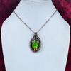 Green Fire Labradorite Pendant Real Gemstone Jewelry Copper Wire Wrapped Pendant