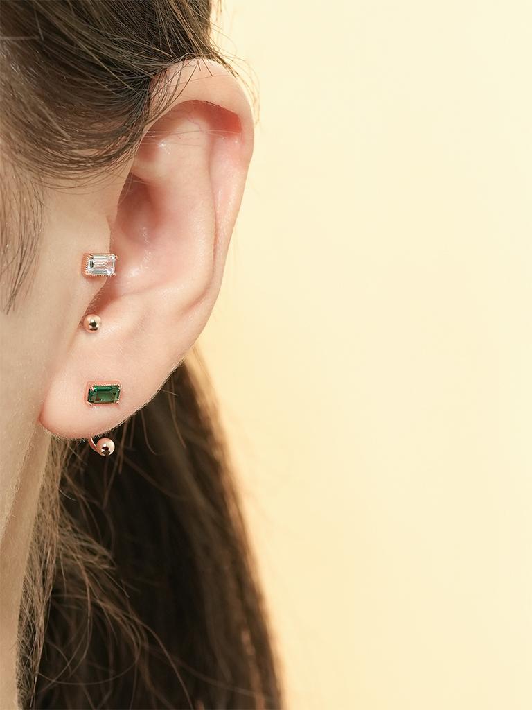 Minimalpiercing 14K Color Baguette Cubic Curve Ring Piercing Earrings