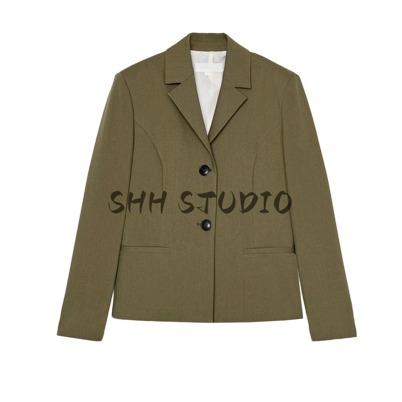 Spring New Women's Clothing Straight-Leg Trousers 2423597 Lapel Texture with Padded Shoulder Suit Outwear 2419597