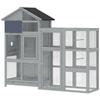 Aviary Bird Aviary made of Wood with 6 Perches Storage Compartment Pull-Out Drawer Stainless Steel Bowls 196x60x164.5cm Grey