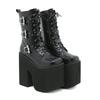 Fashion Big Size autumn Buckle Knight Boots New Ultra High Front Lace-up Thick Sole Side Zipper Boots Patent Leather Ankle Boot