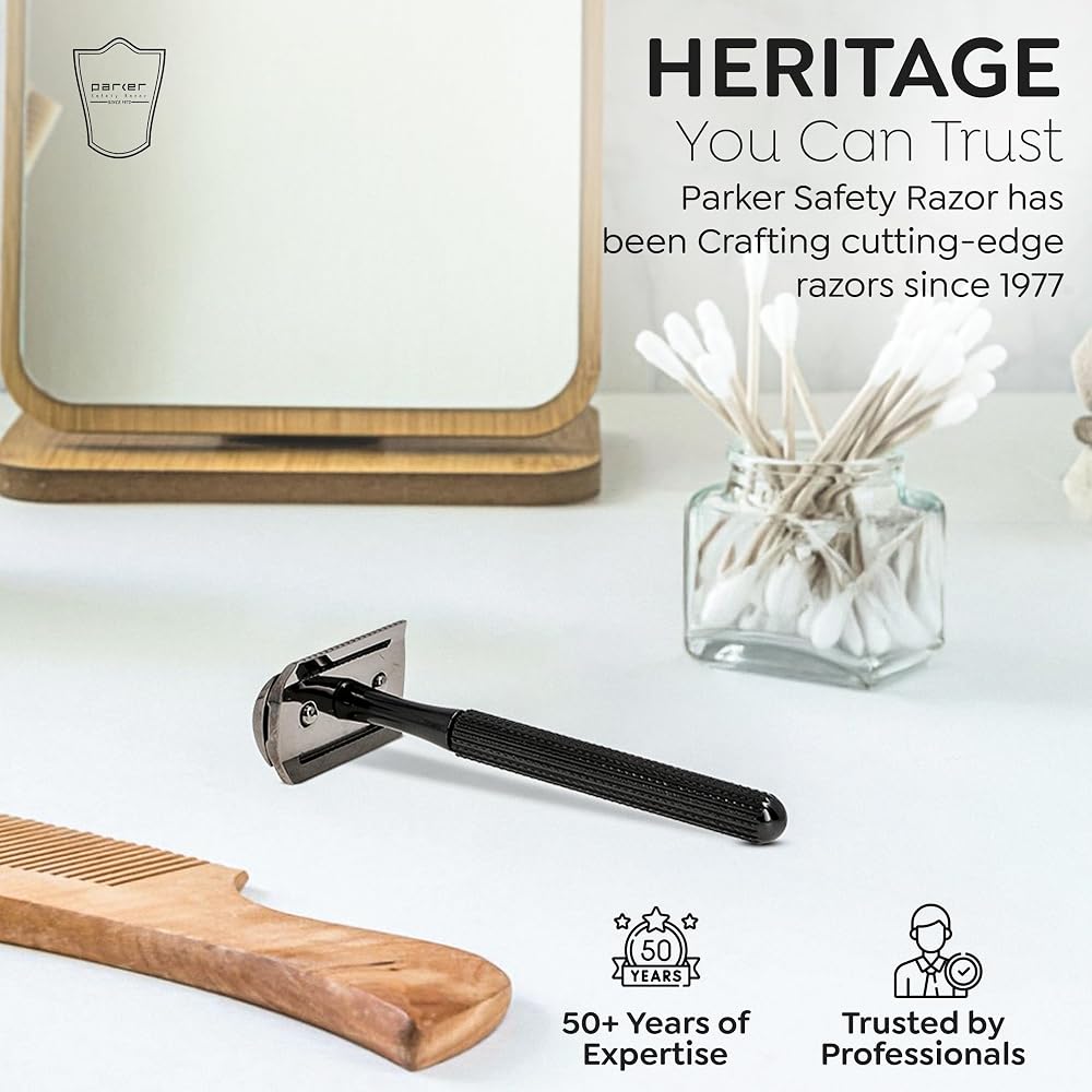 Parker 78R T-Blade Safety Razor with 5 Replacement Blades, Brass, Lightweight 82g, Easy to Clean Shaving Razor