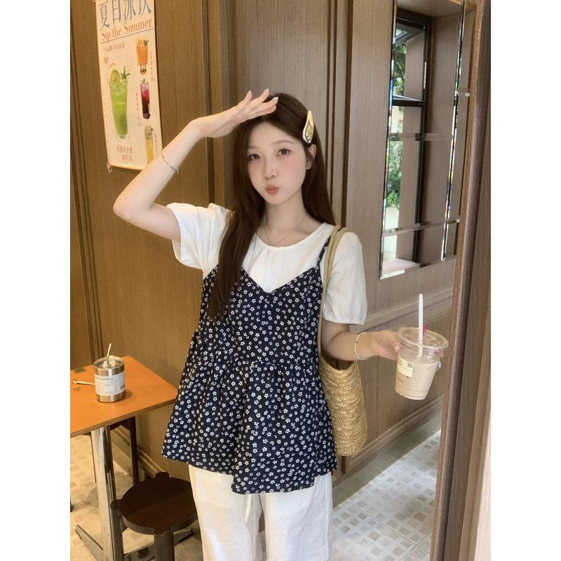 

Plus Size Summer Korean Style Floral Print Camisole Top: Two-Piece Design for Slimming & Versatility XL Plus