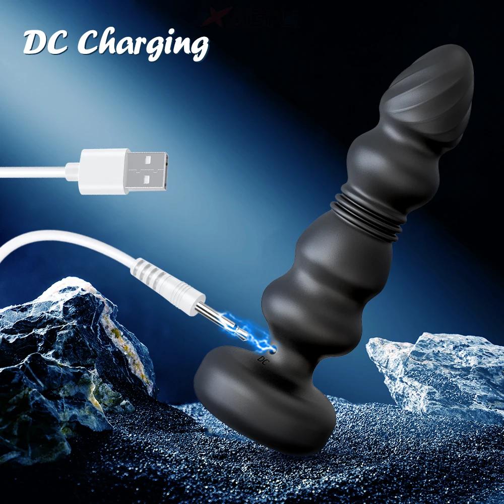 Thrusting Anal Plug Vibrator Anal Beads Male Prostate Massager Telescopic Vibrating Butt Plug Stimulator Sex Toys for Women Men