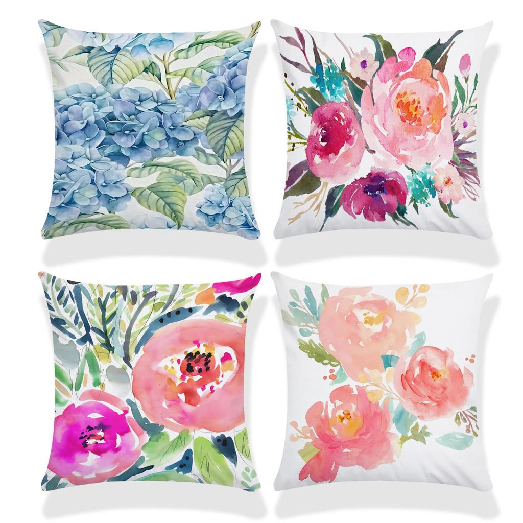 18x18 Watercolor Floral & Butterfly Pillow Cover for Spring/Summer Farmhouse Decor