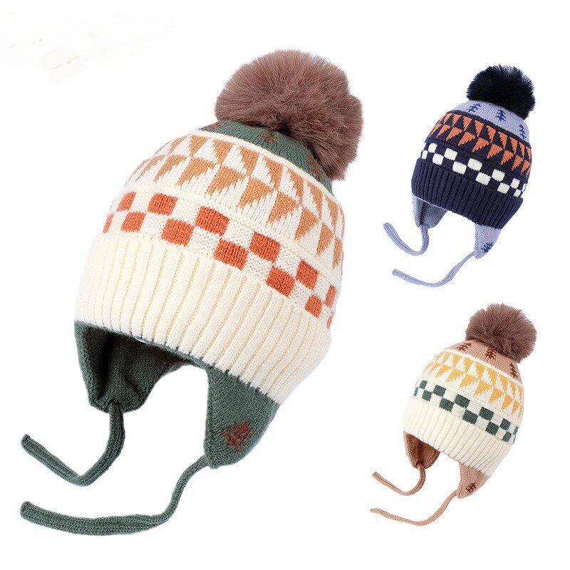 Kinder Winter Wollmütze mit Ohrenklappen: Warmer, winddichter Jacquardstrick für Herbst und Winter