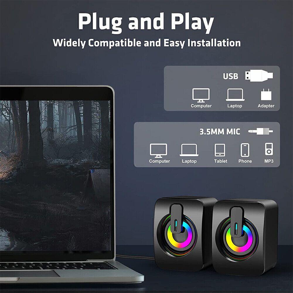 Home office computer speaker with microphone stereo 3.5mm AUX RGB colorful light computer speaker suitable for desktop laptops