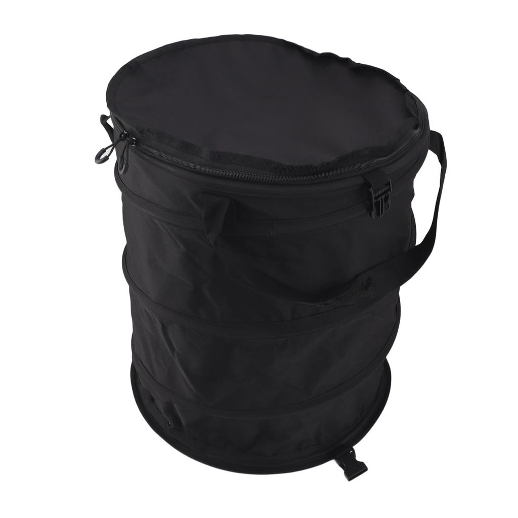 Collapsible Trash Can Reusable Oxford Cloth Portable Foldable Waste Bag with Handles for Camping Garden Black
