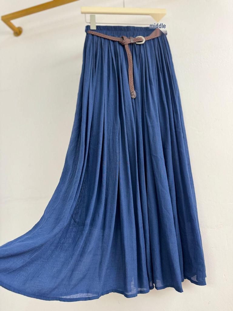 European-American Cotton Linen Patchwork Midi Skirt: Versatile Classic for Spring/Summer