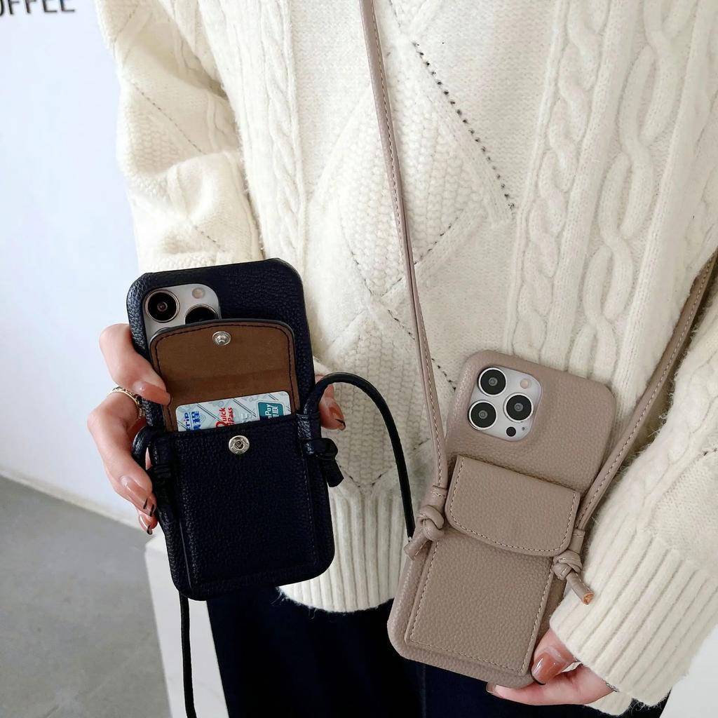 Crossbody Lanyard Phone Case For iPhone 16 15 14 13 12 11 Pro Max Mini XR XS Max 7 8 Plus Case Wallet Leather Card Holder Strap