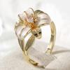 Aesthetic Inlaid White CZ Enamel Flower Women's Ring Trendy Gold Color Hand Carving Daily Wear Party Jewelry Anniversary Gift