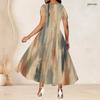 Women Plus Size Round Neck Short Sleeve Colorful Printed A Line Long Dress