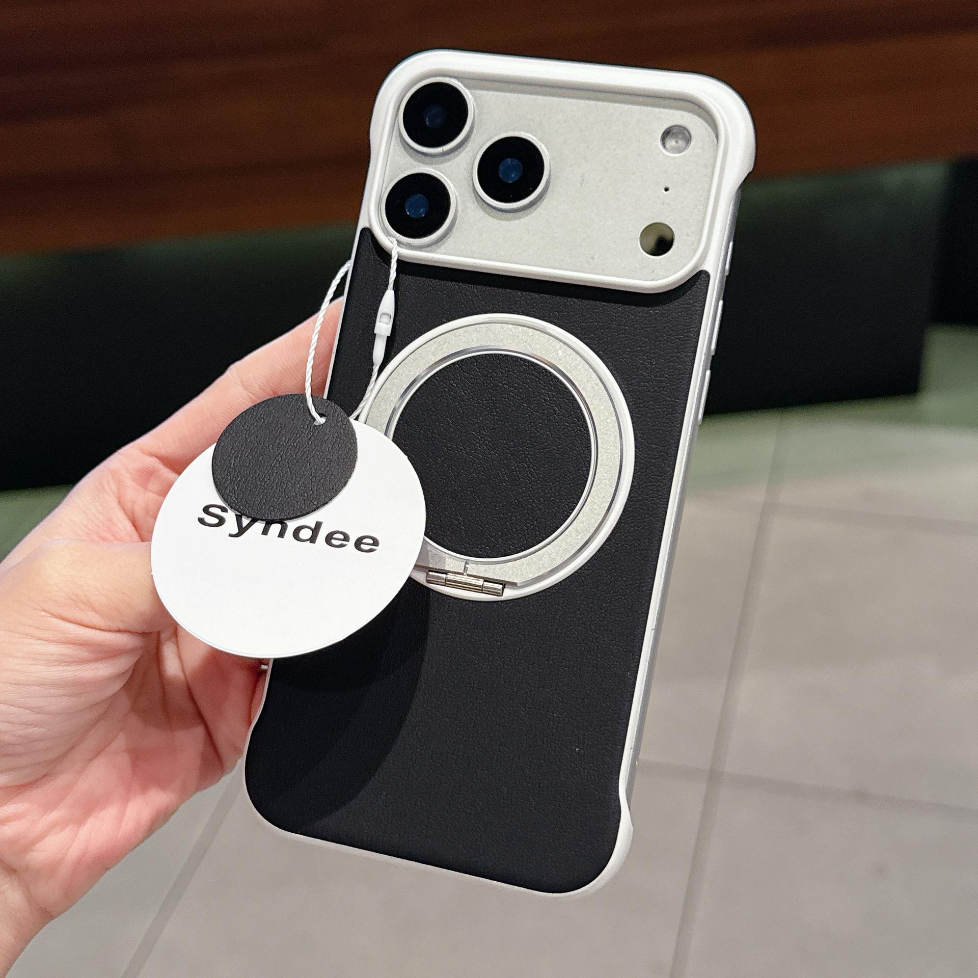 

Borderless Magnetic Stand Case for iPhone 17 Pro Max - Faux Leather Protective Cover iPhone 16