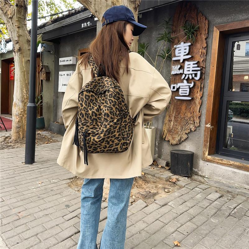 Oxford Leopard Print Backpack Fashionable Women's Casual School Bag Trendy Rucksack