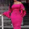 D3090 Stor Storlek Dam 2022 Vår/Sommar Trumpetärm Kroppsnära Klänning