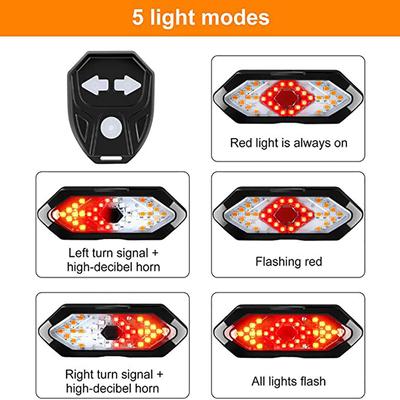 Bike Light Turn Signals Remote Control Bicycle Direction Indicator LED Rear USB Rechargeable Cycling Taillight With Horn
