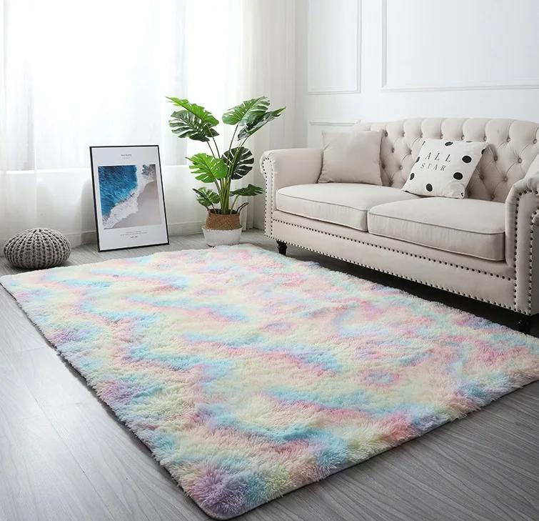 Grey Carpet Tie Dyeing Plush Soft Carpets For Living Room Bedroom Anti-slip Floor Mats Bedroom Water Absorption Carpet Rugs