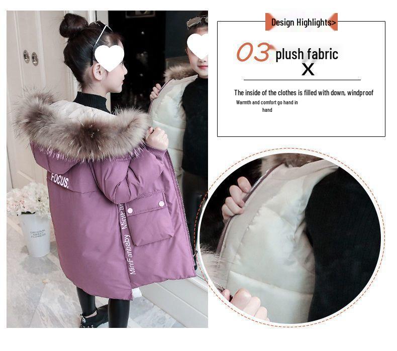Girls' Winter 2025 Fashionable Mid-Length Cotton-Padded Coat