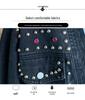 Veste en jean décontractée à col en V, style coréen, perles, pour le printemps et l'automne 2024 - Haut polyvalent amincissant pour la taille, mode femme