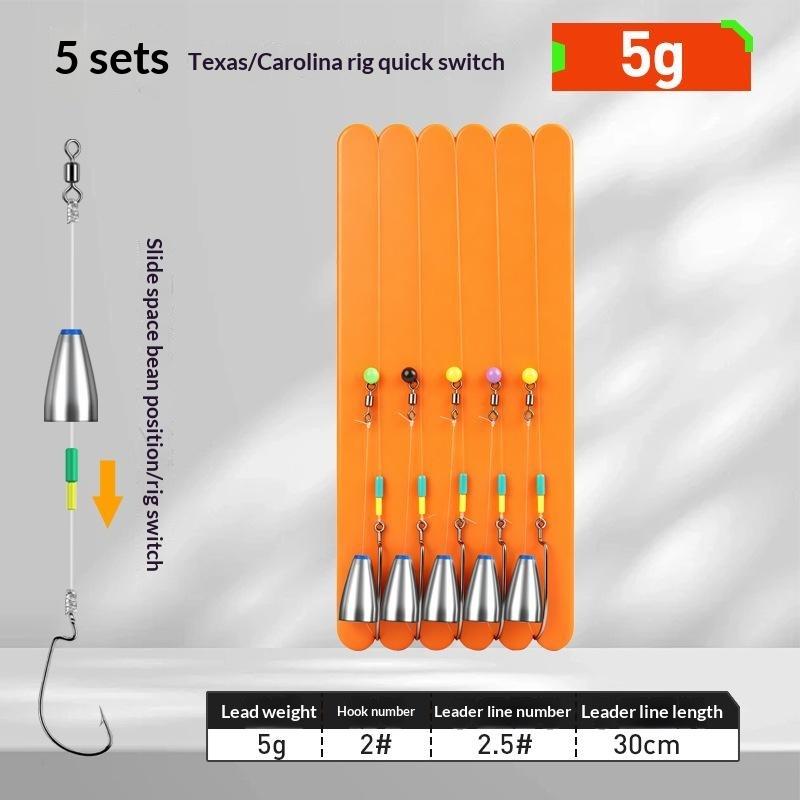 5Pcs/Lot Texas Rig Set For Bass Fishing Carolina Rig Kit Fishing Tackle Fishhooks Carp Fishing Hair Rigs Ready Made Bait