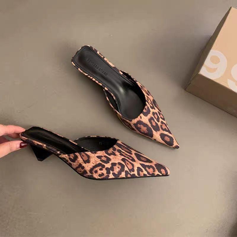 Daily wind pointed head bag head soft sole half slippers summer temperament high heel sandals