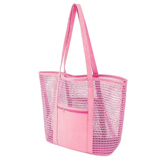 Mesh Beach Tote, Women Shoulder Bag, Sandproof Breathable Beach Bag with Zippered Pocket, Summer Travel Tote Bag for Holiday Daily Use