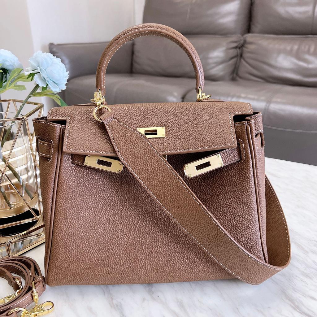 New Style Real Leather Warm Bag High-end Texture Togo Top Layer Cowhide Wide Strap With Single Strap Decoration Women's Bag Handbag