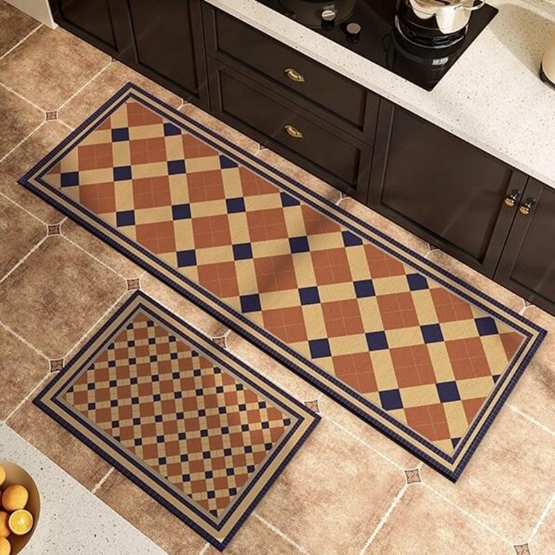 2Pcs Kitchen Floor Mat Non-Slip Anti-Oil Absorbent Rugs Dirt Resistant Crystal Velvet Household Modern Simple Carpet Door Mats