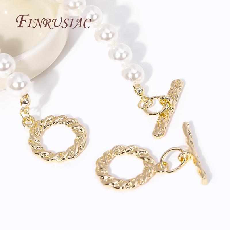 18K Gold Plated Twist Pattern Circel Round Toggle Clasps,High Quality Brass OT Clasp For Necklace Making DIY Jewelry Crafts