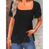 JPNTKY Women's Fashion Casual Solid Color Print Short Sleeve  Square Collar  Blouses & Shirts