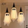 Spooky Yard Tree Hanging Ornaments 3 Pcs Halloween Ghost Decoration, Large Mesh for Patio with Witch Hat Porch, Yard, Entryway, Haunted House