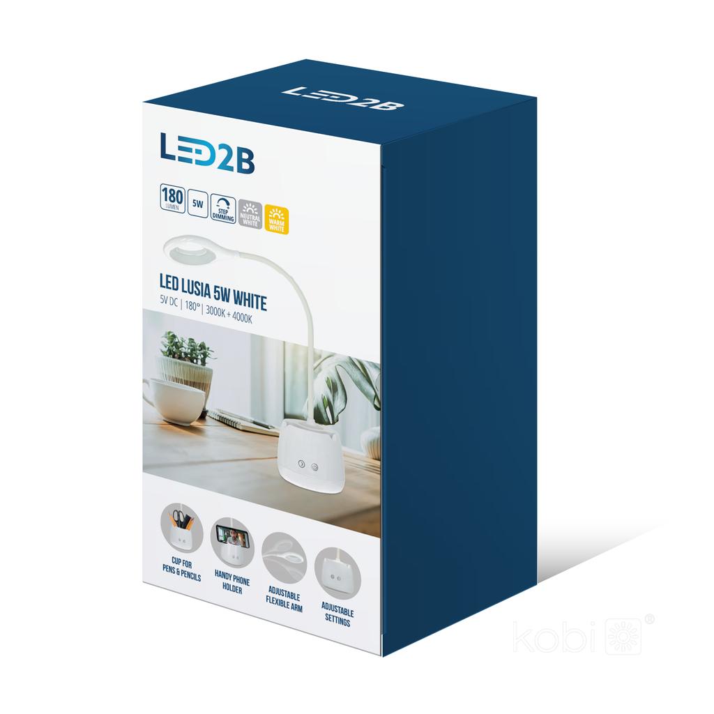 5W Rechargeable White LED Desk Lamp with 360° Adjustment and Space for a Phone