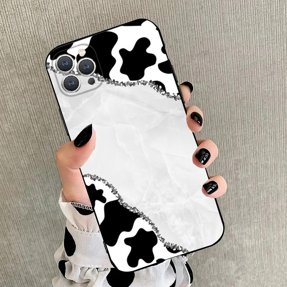 Black white cow print Phone Case For iPhone 15,14,13,12,11,Plus,Pro Max,XS,X,XR,SE,Mini,8,7 Soft Silicone Black Cover