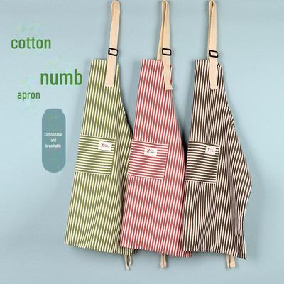 Atmungsaktive gestreifte Baumwoll- und Leinen-Schürze für Männer und Frauen - Ideal zum Kochen in der Küche, Schutz vor Ölflecken