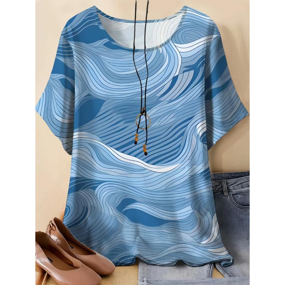 Fashion Striped Printed Women's Top Casual Versatile Short Sleeve Comfortable Breathable T-Shirts Women’s