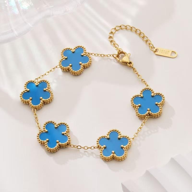 IFYOUOO Stainless Steel Bracelet Double Sided Bracelets Five Leaf Petals Flower Gold Plated Clover Women Fashion Jewely