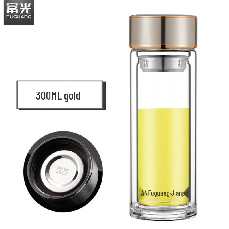 FUGUANG X1930 Double-Layer Insulated Glass Cup with Tea Infuser 300ml