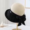 Women's Summer Wide Brim Bucket Hat Bow-Knot Patchwork Fisherman Style Beach Accessory