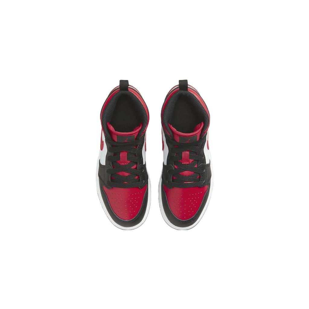 Air Jordan 1 Mid PreSchool 'Black Fire Red' (Unisex) Black / Fire Red / White Kids' Basketball Shoes 640734 079