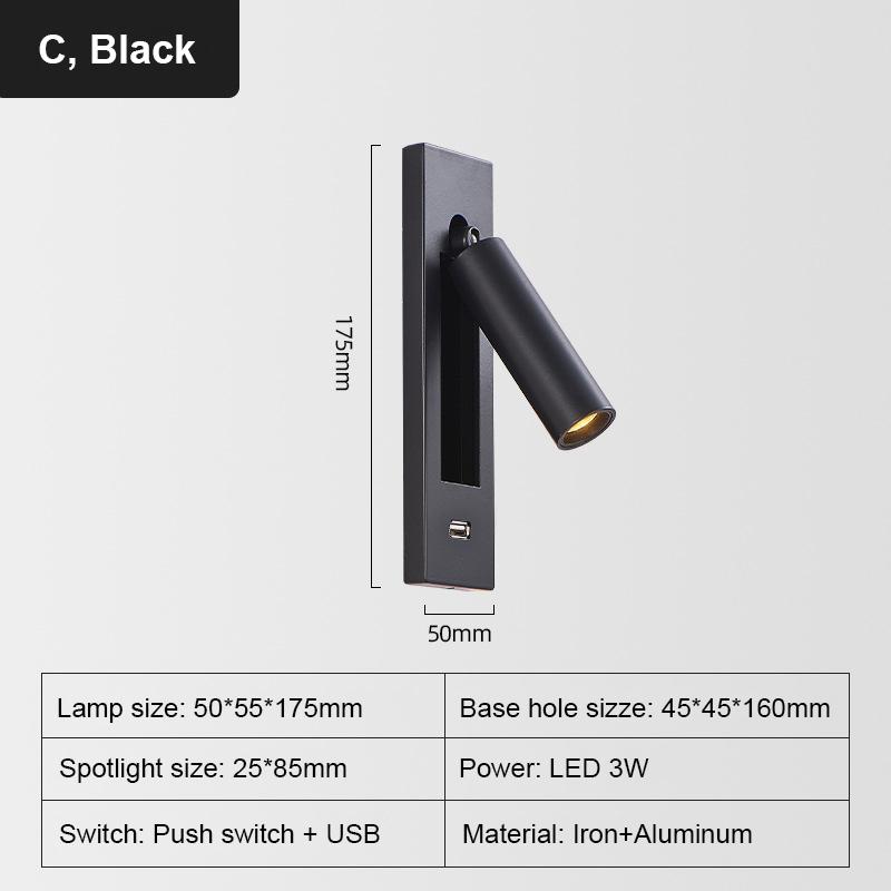 Moderne LED Wandleuchte Kupfer/Schwarz Einbau Wandleuchte LED 3W USB LED Lese-Wandleuchte Verstellbare Nachtlichter Wandlampe