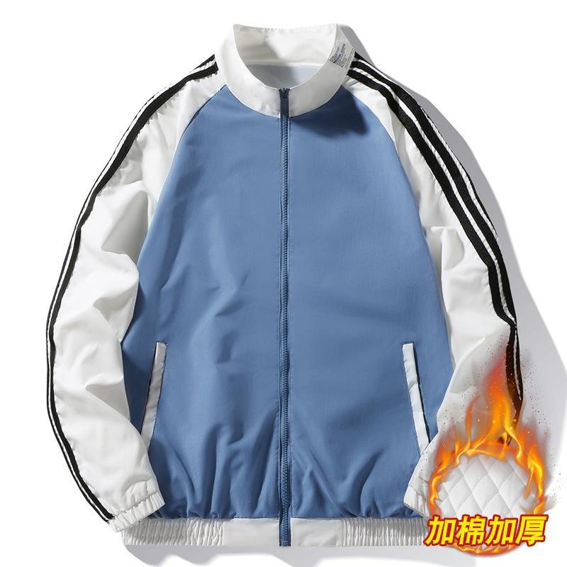 

2025 new coat men s autumn and winter Korean version trend loose three bars cotton-padded clothes men s versatile thickened stand-up collar cotton 4XL синий