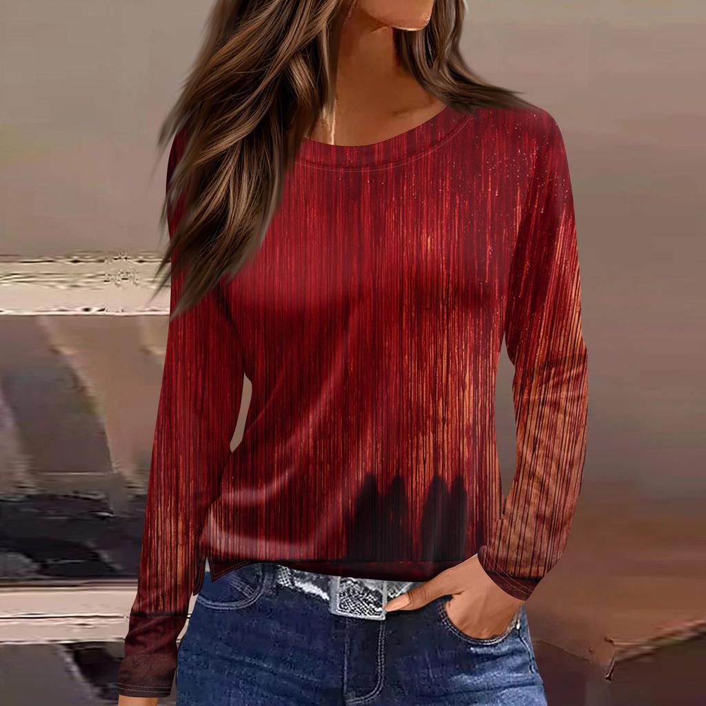 Women's Fashion Hem Slit Casual Halloween Printed Round Neck Long Sleeve Top