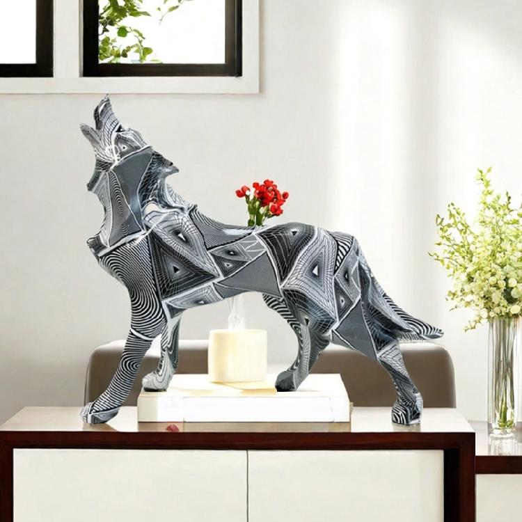 Geometric Wolf Sculpture Resin Animal Figurine for Modern Home and Office Decoration Unique Animal Figure