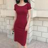 Korean Style Sexy Mid-Length Slit Backless Dress - Polyester Fiber