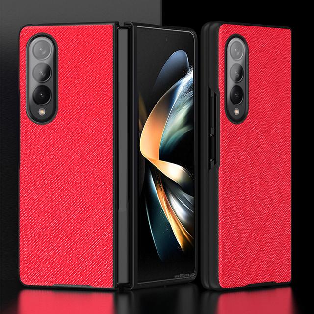 

Кожаный складной чехол с перекрестным узором для Samsung Galaxy Z Fold4 5g, чехол Sumsung Zfold 4 5g Z4, жесткий защитный чехол для ПК 7,6 дюйма For Samsung 01 красный