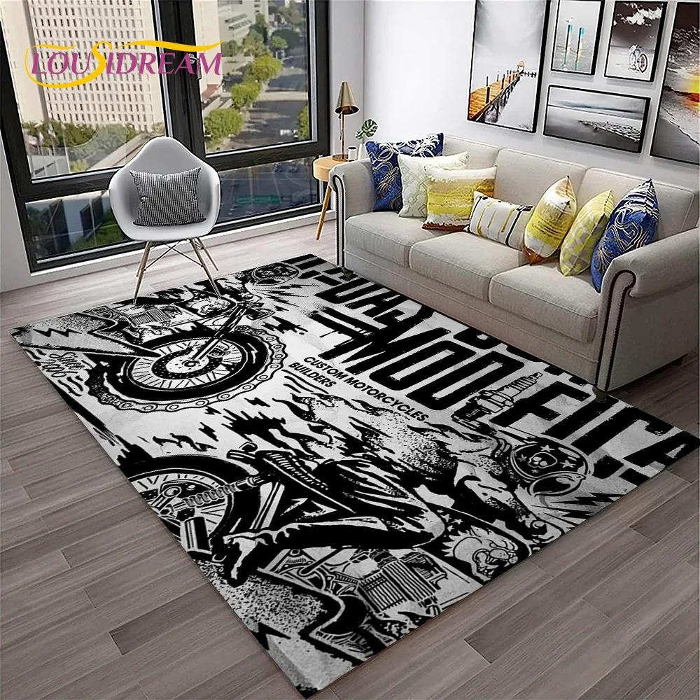 Vintage Motorcycle Retro Carpet Rug for Home Living Room Bedroom Playroom Sofa Doormat Decor,Kid Area Rug Non-slip Floor Mat