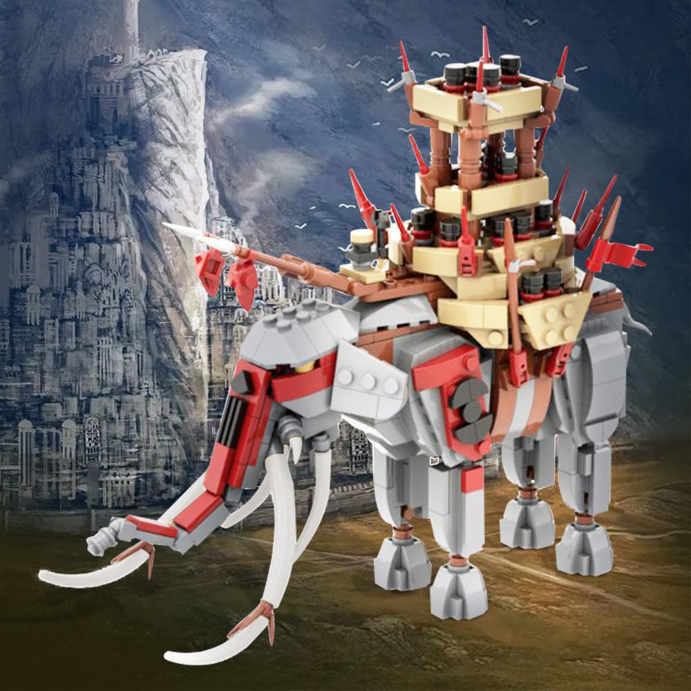 Gobricks MOC Mumakil Oliphant Bricks Rings Movie Creative Model Mumakil War Battle Elephants Building Blocks Toy Gift