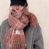 Korean Style Plaid Mohair Scarf - Women's Winter Imitation Cashmere Shawl